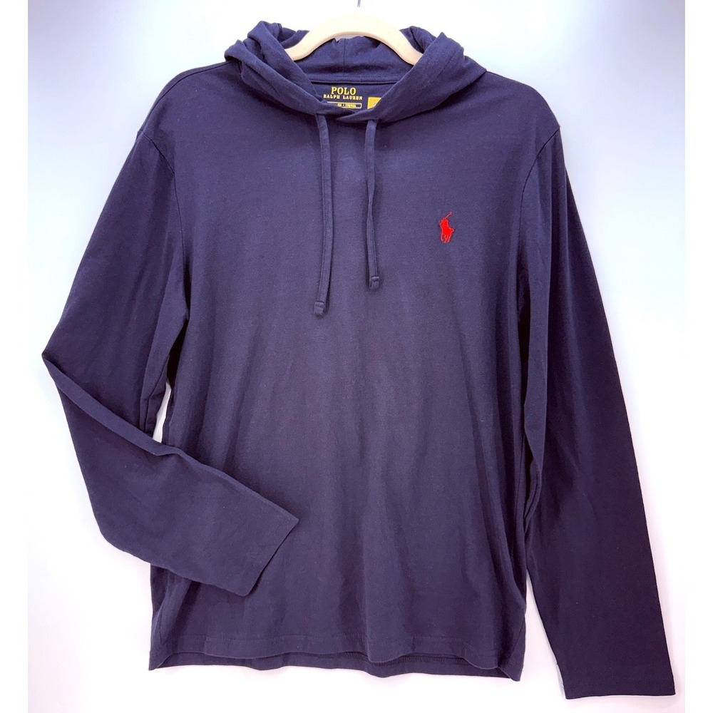 Polo Ralph Lauren Navy Hooded Long Sleeve Shirt Sz S Preppy Old Money Athleisure
